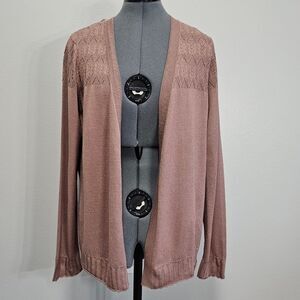 Lety & Me Stitch Fix Lyana Pointelle Cardigan Sweater Brown Taupe Women's Large